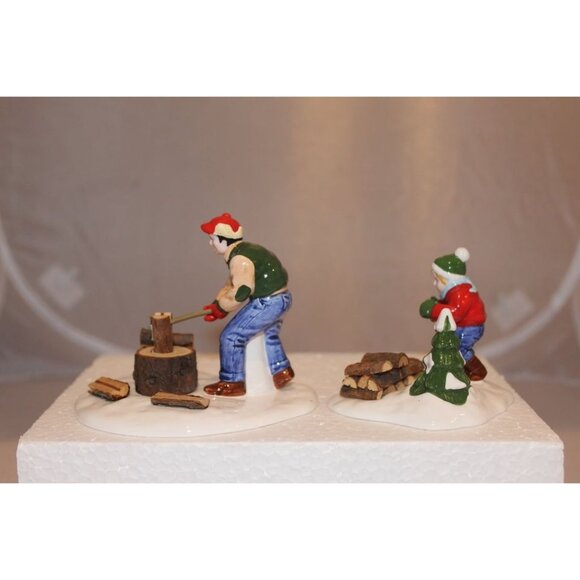 Dept 56 Snow Village - Chopping Firewood - Picture 1 of 6
